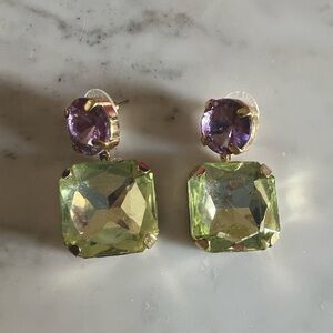 BaubleBar sparkly drop earrings in purple & green